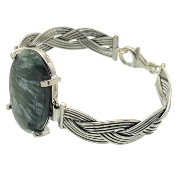 Pulsera De Serafinita Con Forma Oval Fabricada En Plata De Ley Mls