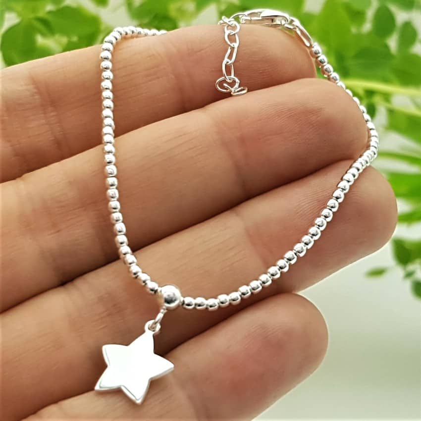 Pulsera Bolitas Con Estrella Fabricada En Plata De Ley Mls