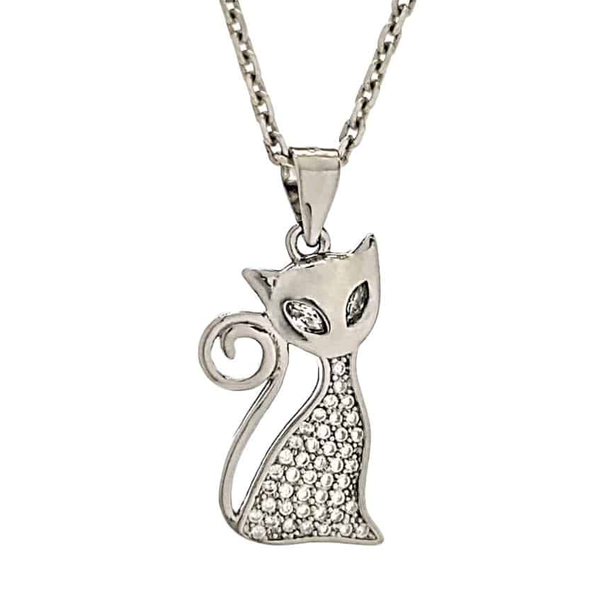 Colgante Gato Elegante Con Circonitas En Plata Joyas De Plata