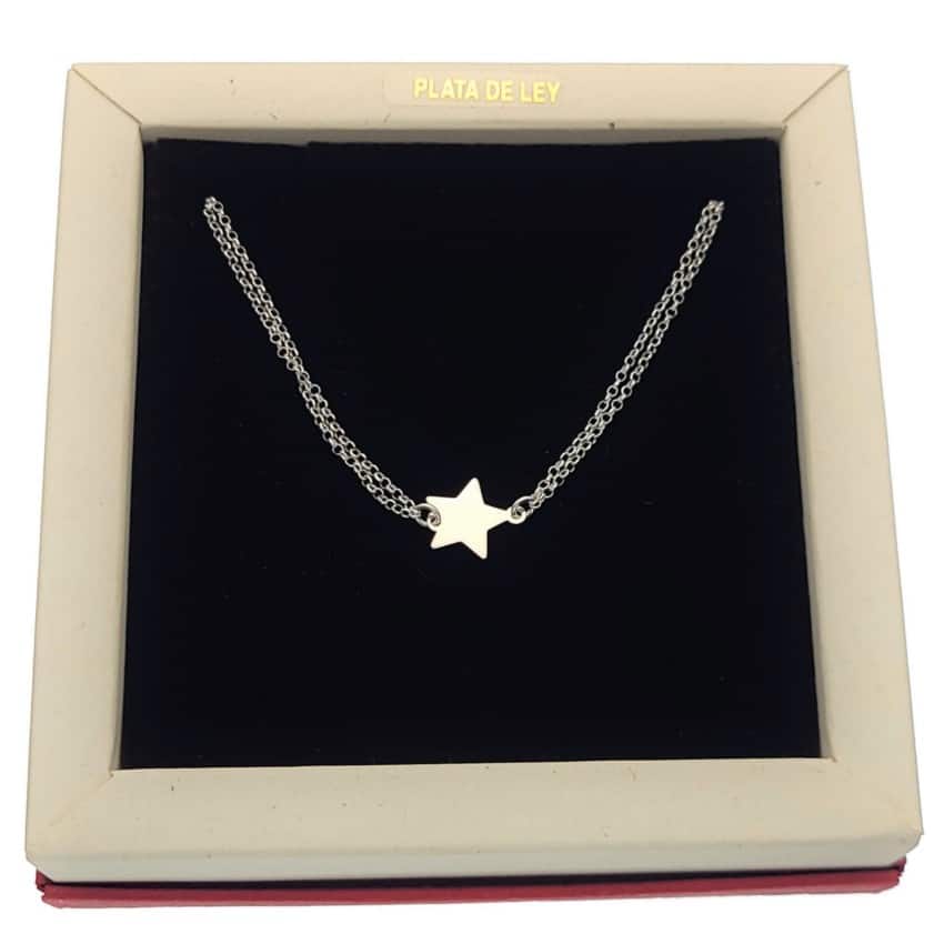 Pulsera Estrella Con Doble Cadenita Rolo En Plata