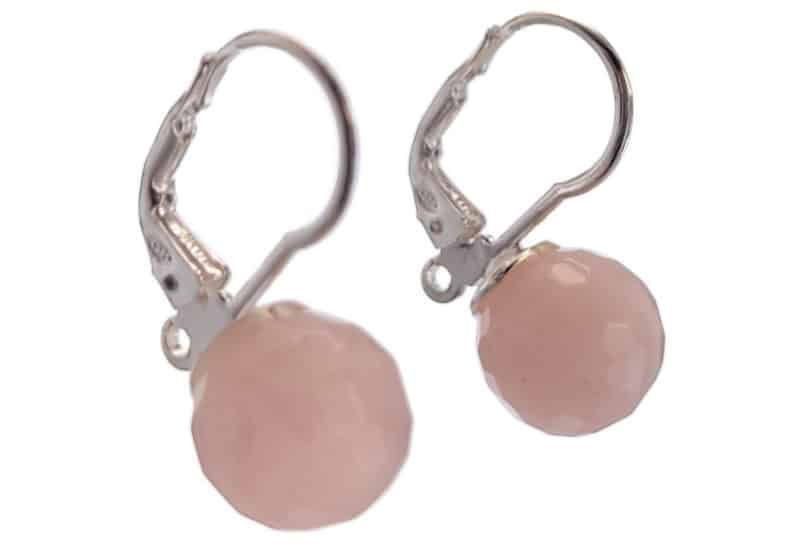 Pendientes plata 925 con cierre ballesta de cuarzo rosa