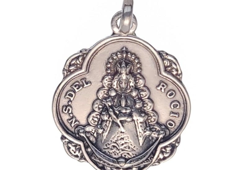 Colgante Medalla Pandereta Virgen del Rocío de 25 mm.