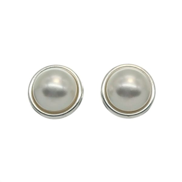 Pendientes base redonda de 13 mm de plata con Perla sintética (2)