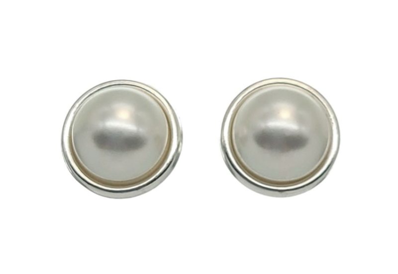 Pendientes base redonda de 13 mm plata con Perla sintética