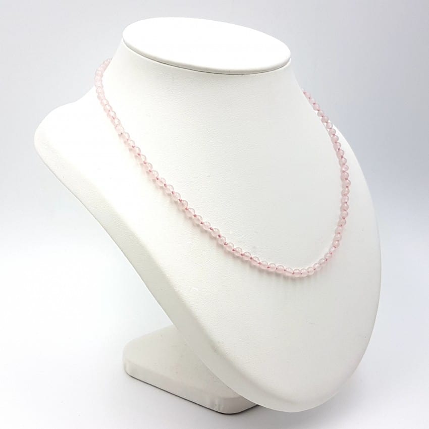 Collar de cuarzo rosa y cierre de plata, bolas pequeñas