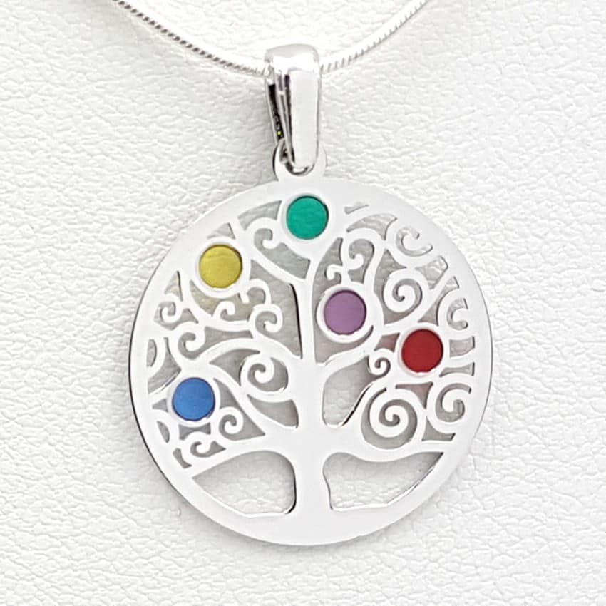 Colgante árbol de la vida en plata y esmalte de colores