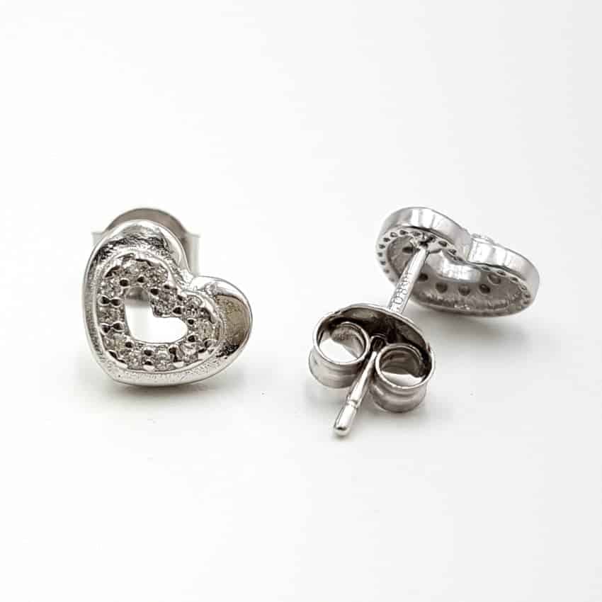 Pendientes corazón con circonitas en plata
