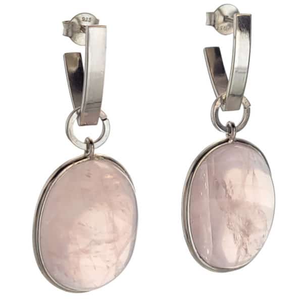 Pendientes de dos cuerpos de plata con piedra de cuarzo rosa (1)