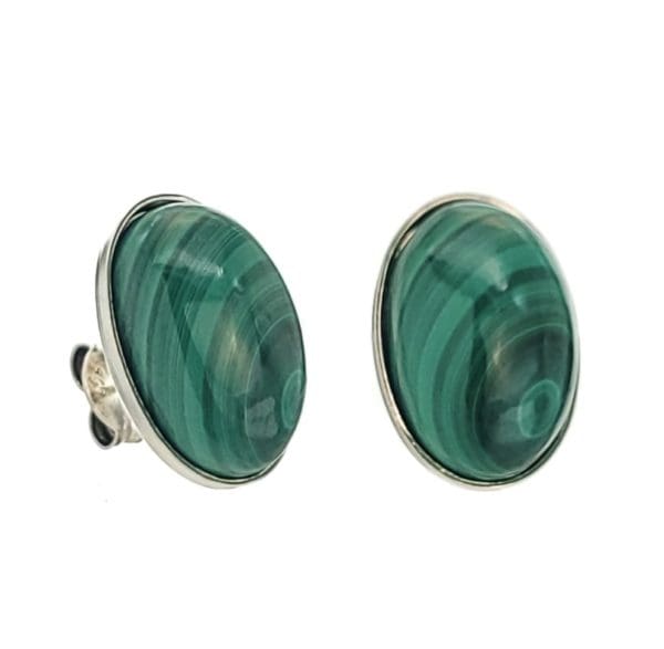 Pendientes de plata con piedra oval de malaquita de 17×10 mm (3)