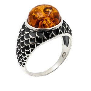 Anillo de plata piel de escamas con piedra de Ámbar Anillo de plata piel de escamas con piedra de Ámbar