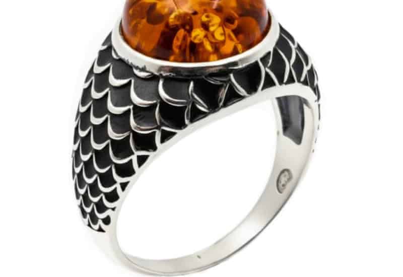Anillo de plata piel de escamas con piedra de Ámbar