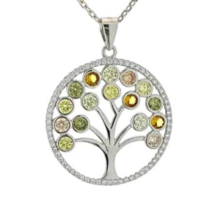 Árbol de la vida con circonitas de colores en plata 925, diseño en colgante
