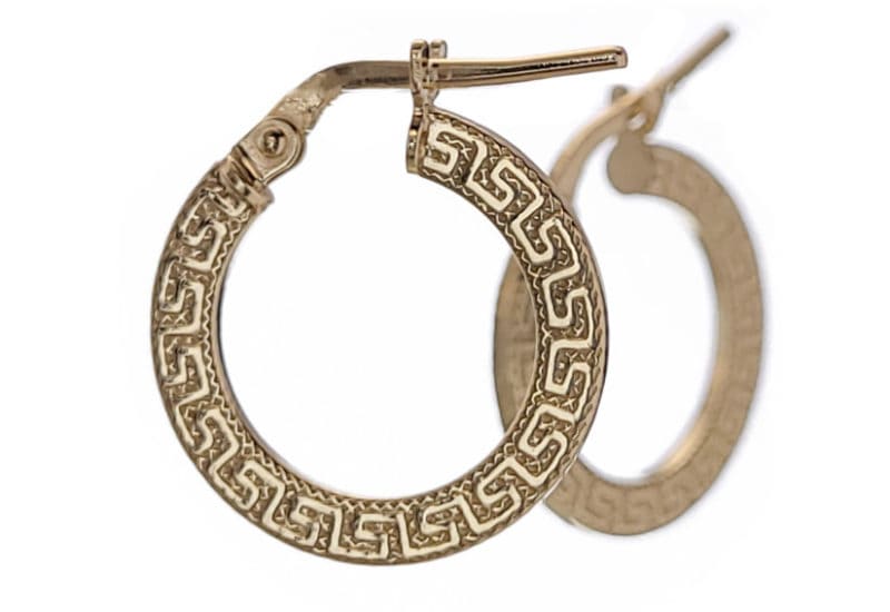 Argollas de 17 mm. de plata chapadas en oro con grabado greca