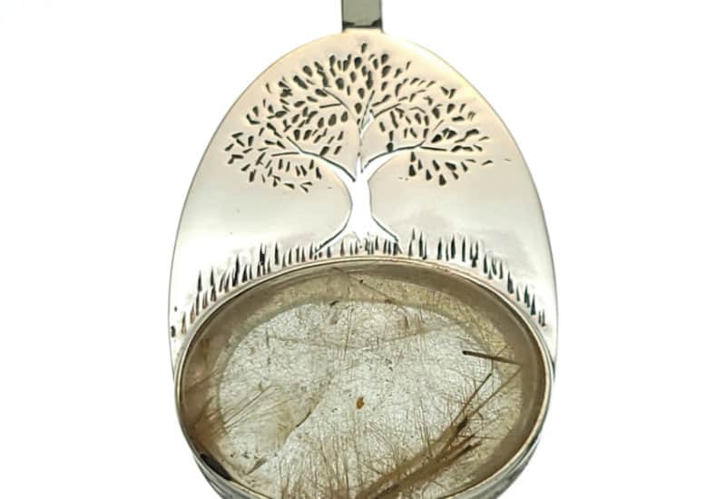 Colgante Cuarzo Rutilado y grabado del árbol de la vida en plata 925
