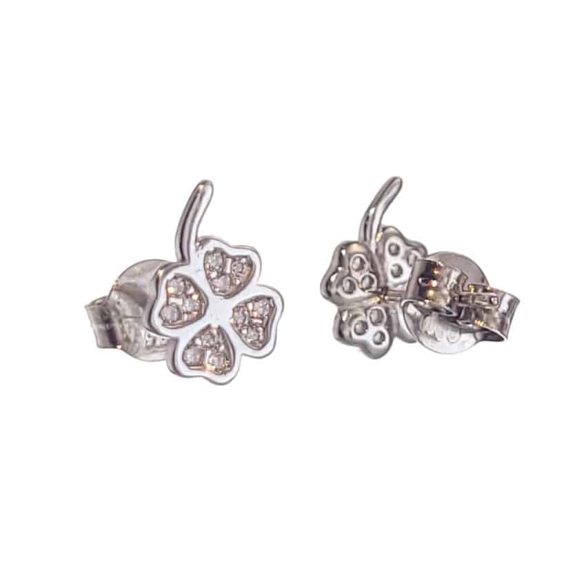 Pendientes De Oro 9K - Trébol De Cuatro Hojas Con Circonitas - Estuche Regalo Y Certificado (Mondepetit)