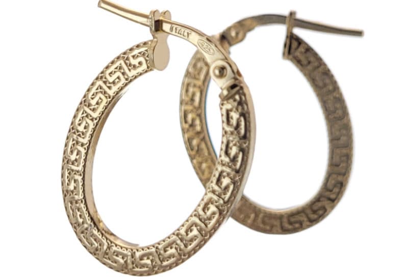 Aro ovales de 22 mm. plata chapada en oro y grabado greca