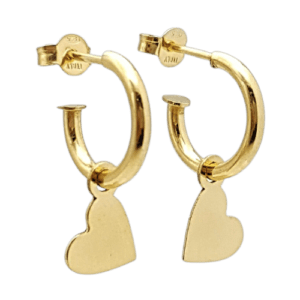Aros con corazón fabricados en plata de ley - chapado en oro