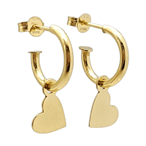 Aros con corazón fabricados en plata de ley – chapado en oro