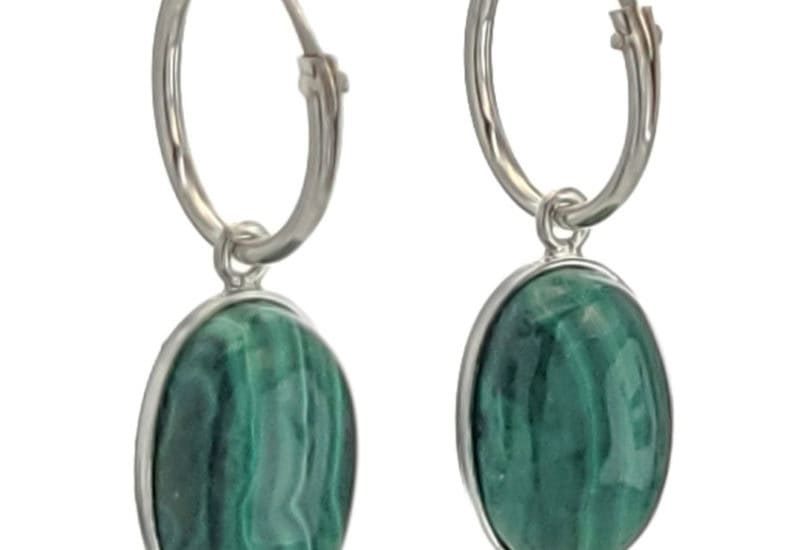 Pendientes aros 15 mm. con Malaquita montados en plata 925