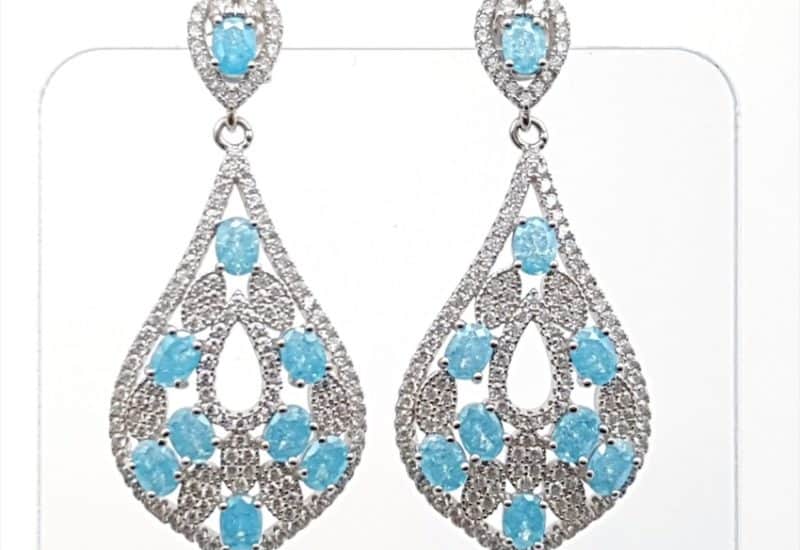 Pendientes plata de circonitas azules ideal para bodas