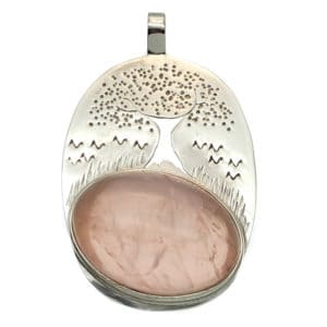 Colgante Cuarzo Rosa fabricado en plata de ley - árbol de la vida