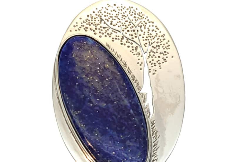 Colgante en plata del árbol de la vida con piedra de lapislázuli