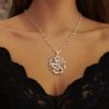 Collar colgante flor Rosa de plata 925 con una cadena Rolo oval (1)