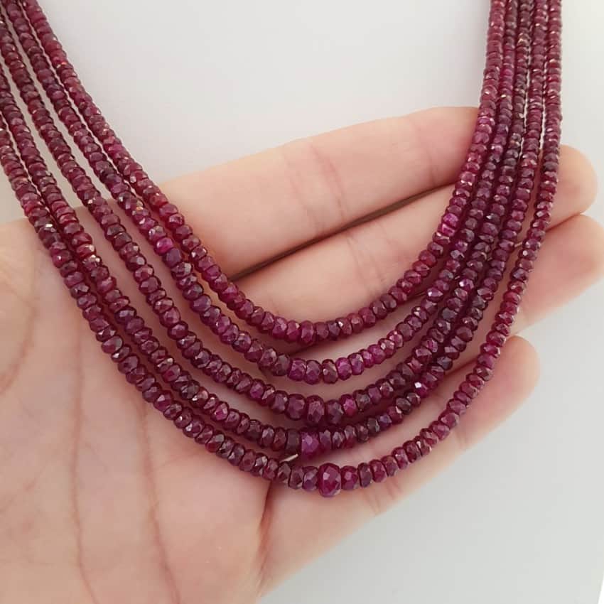 Collar De Cuentas De Rubí Facetado Mejorado - 499.45 Quilates, Hilo De 20 Pulgadas, Marca JaipurJewels