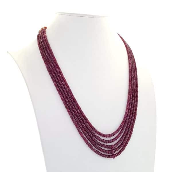 Collar 5 tiras de rubí natural facetado de longitud adaptable