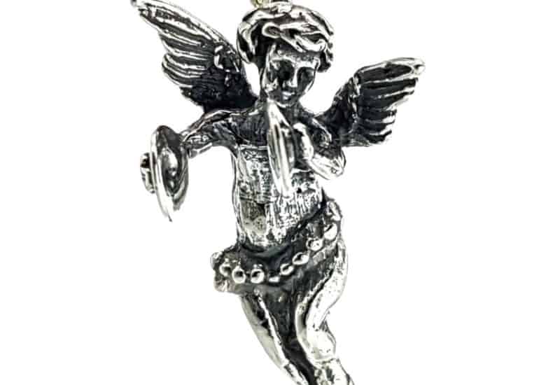 Cupido en plata 925, ángel del amor tocando los platillos