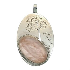 Colgante símbolo árbol de la vida con piedra de cuarzo rosa