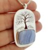 Colgante símbolo árbol de la vida calado en plata con piedra de calcedonia azul (5)