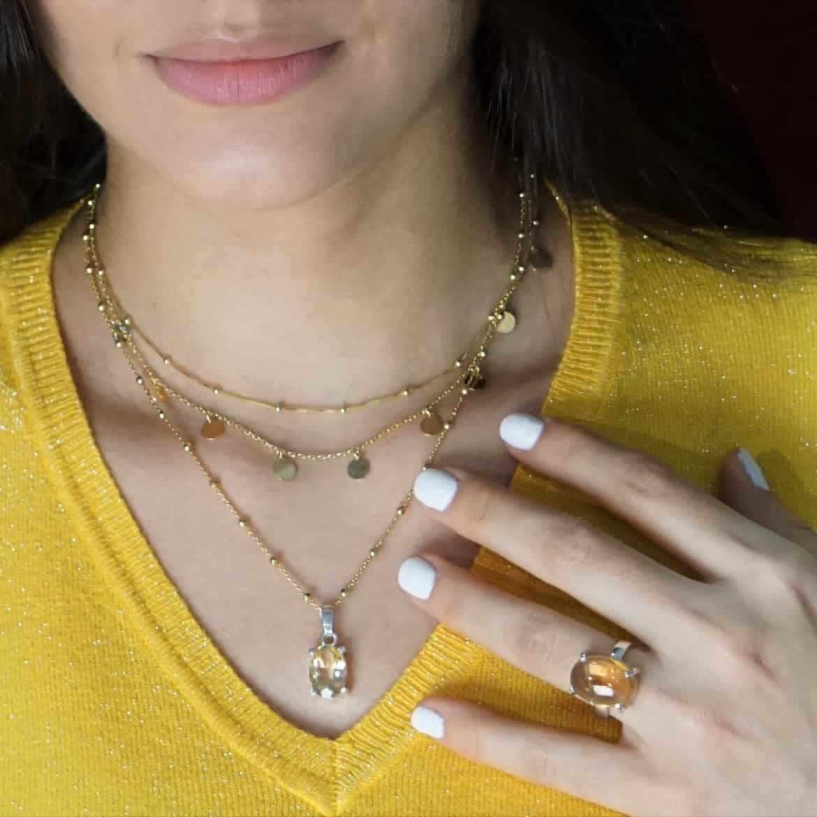 joyas de plata bañadas en oro combinadas con cuarzo citrino
