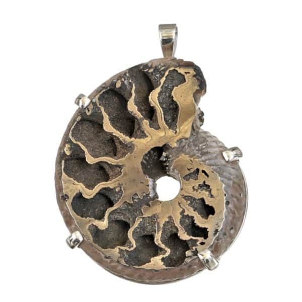 Colgante exclusivo de ammonites piritizado montado en plata 925 con sistema de cuatro garras (2)