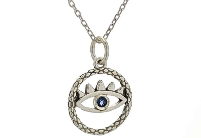 Colgante y gargantilla ojo azul, símbolo de protección en plata.