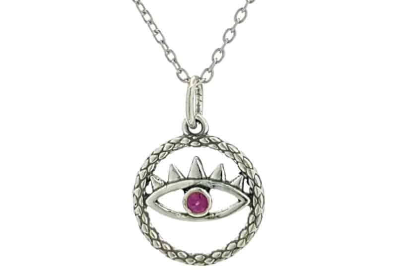 Colgante y gargantilla ojo rosa, símbolo de protección en plata.