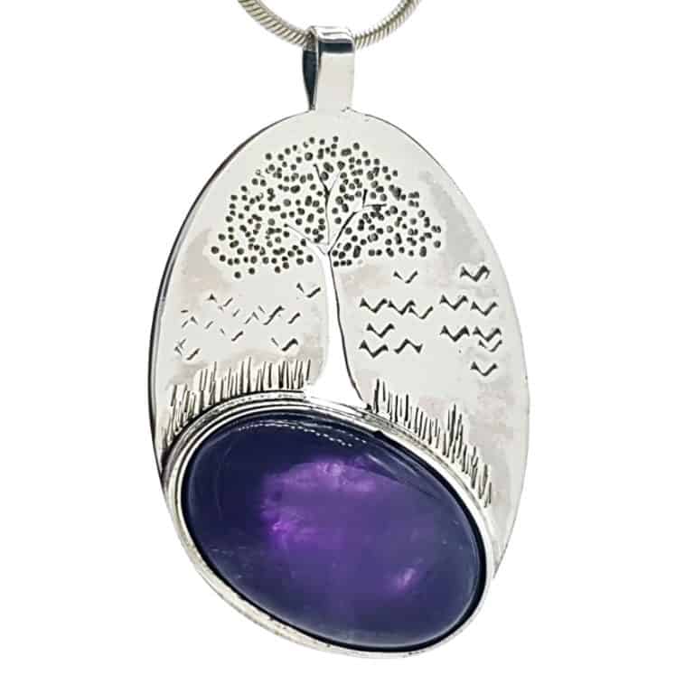Collier Améthyste Pendentif Argent 925 - Style Bohème Chic, Longueur 80 Cm