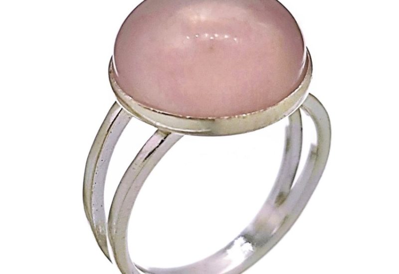 Anillo de plata 925 con piedra redonda de cuarzo rosa