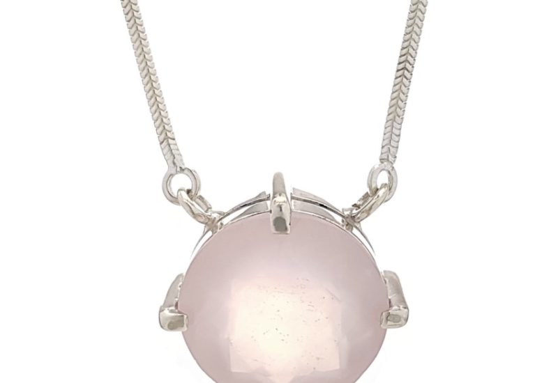 Gargantilla collar de cuarzo rosa en plata 925