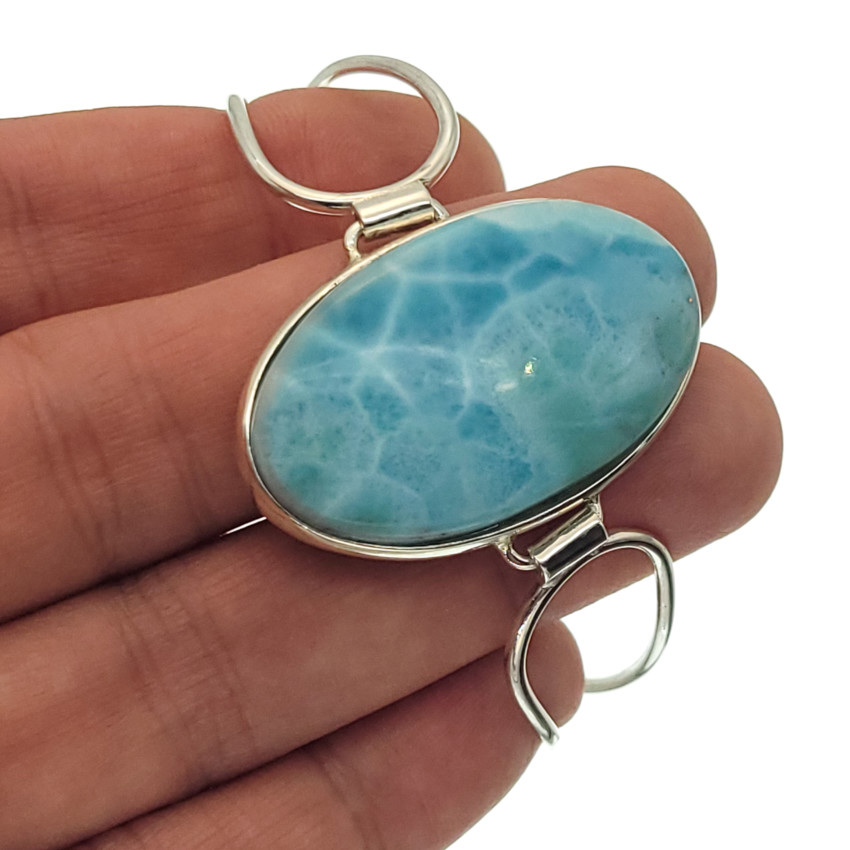 Gran pulsera de plata y piedra semipreciosa de larimar (3)