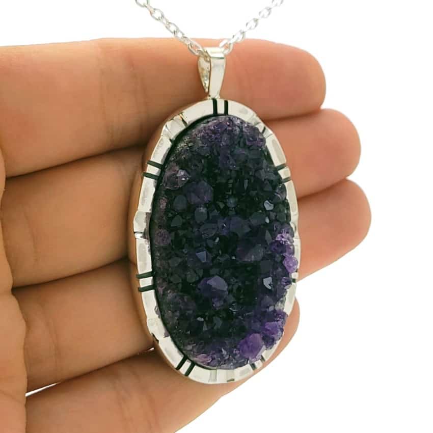 Collier Bohème En Argent 925 Avec Pendentif Améthyste - Style Paysley - Longueur 80 Cm