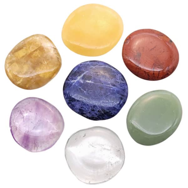 Lote 7 piedras de los chakras cuarzo cristal de roca, amatista, aventurina verde, jaspe rojo, sodalita, aragonito y calcita amarilla (2)