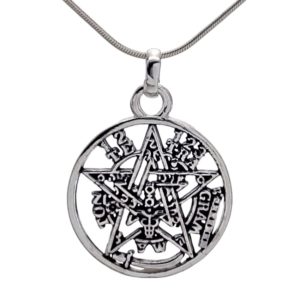 Colgante pentagrama tetragramatón de plata 925 de 25 x 18 mm.