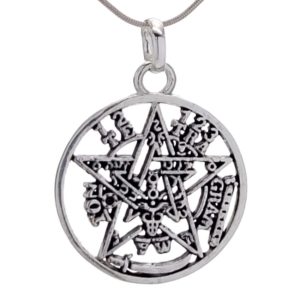 Colgante pentagrama tetragramatón de plata 925 de 32 x 23 mm.