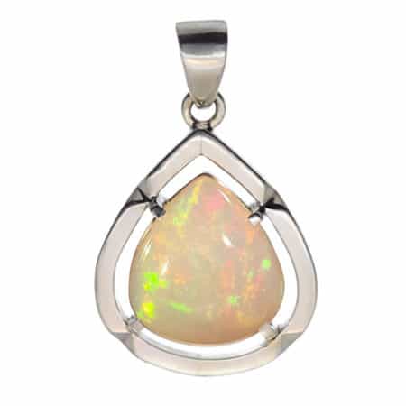 Colgante gran lágrima de ópalo hidrófano de Welo, Etiopía en plata 925
