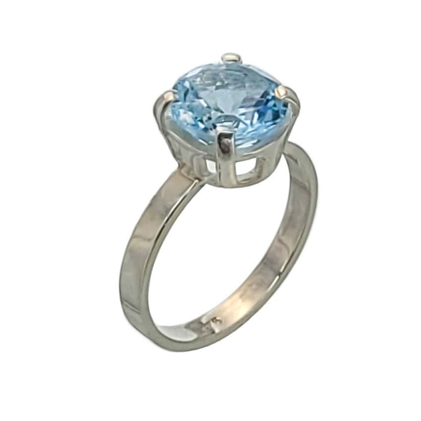 Anillo de plata con gema talla brillante de topacio azul de 10 mm (2)