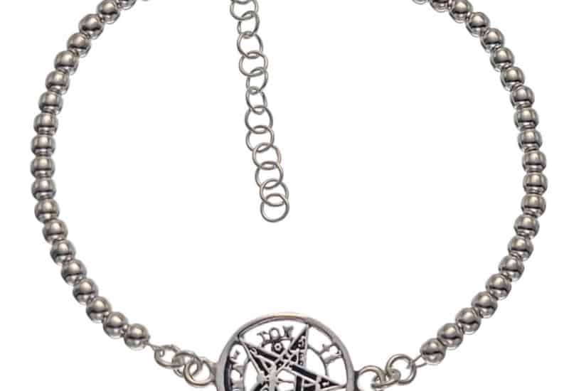 Pulsera bolitas de plata con amuleto tetragramatón