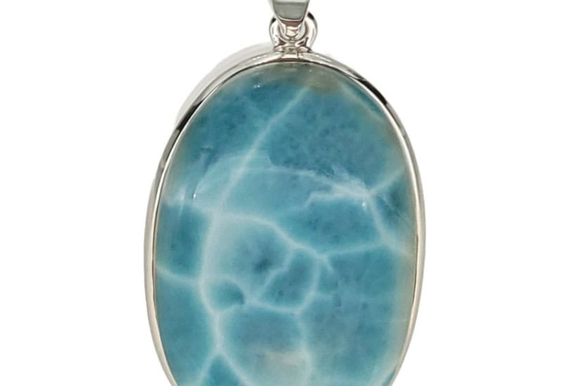 Colgante plata de 49 x 26 mm. con larimar de República Dominicana