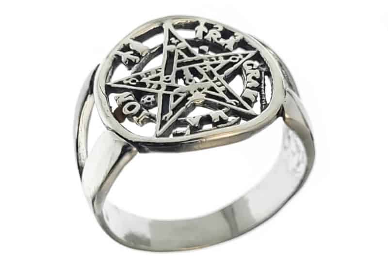 Anillo plata símbolo de protección tetragramatón