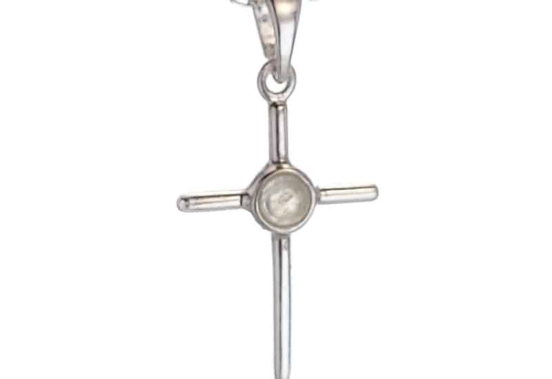 Mini colgante cruz de plata con piedra luna